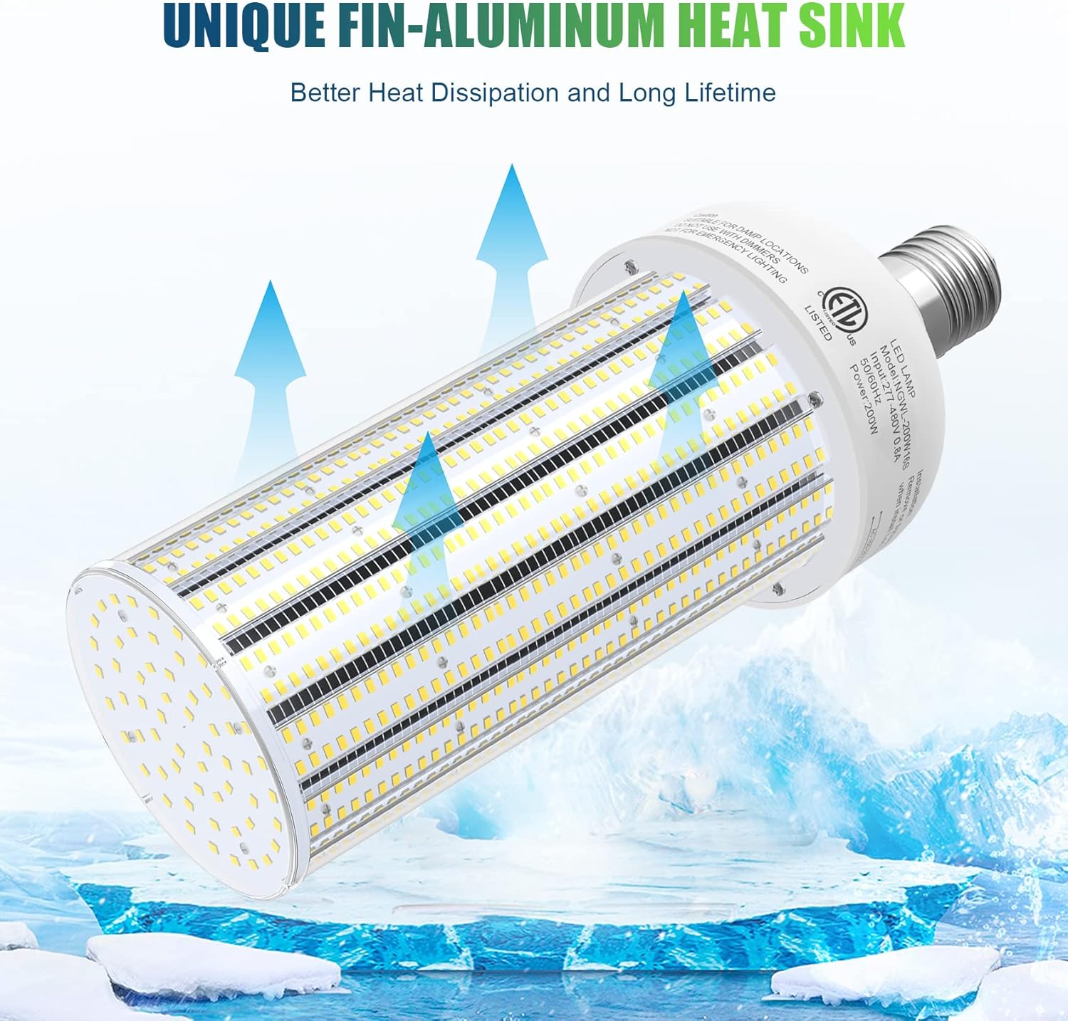 LED Corn Bulb, 250W, 6300K, E39 Base, 37,500 Lumens, 100-277 VAC - Hyperdealss