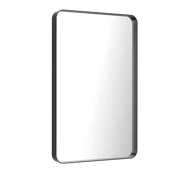 Black Round Corner Metal Frame Mirror – Adjustable Shelves – Surface or Recessed Mount - Hyperdealss