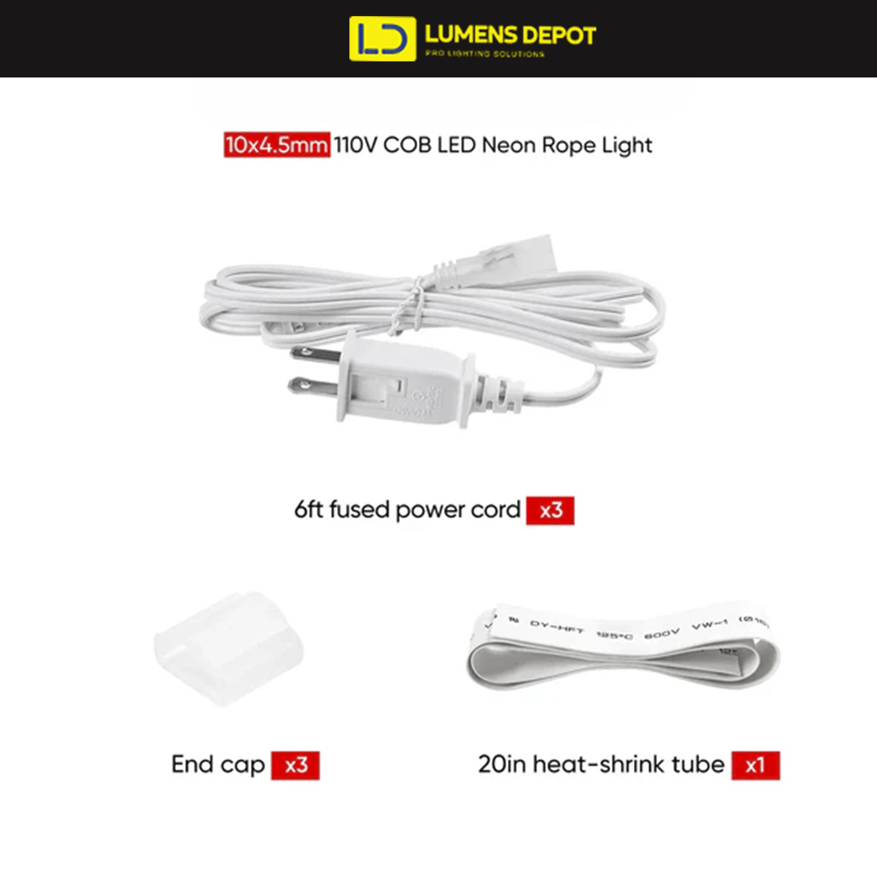 6FT Extra Power Cord Pack for 120V Flexible COB LED Neon Rope Light – 10x4.5mm - Hyperdealss