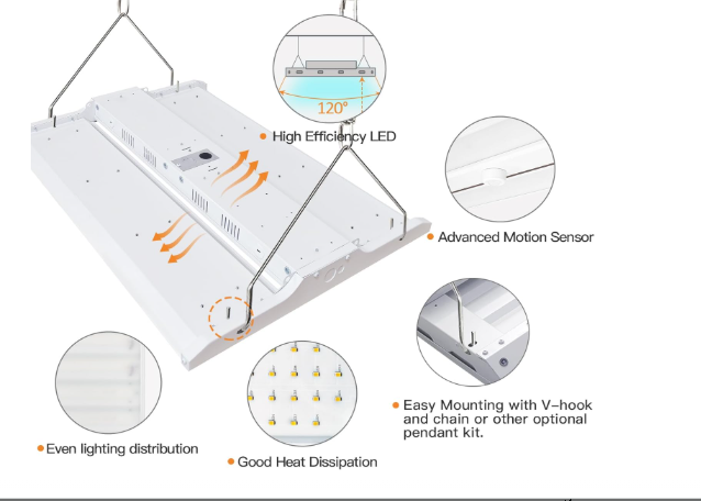 LED Linear High Bay Light, 2ft, 210W, CCT 5000K, 28,350 Lumens, 120-277 VAC - Hyperdealss