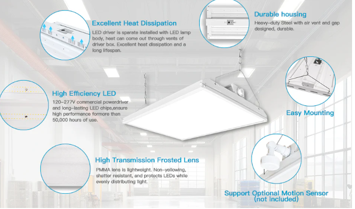 LED Linear High Bay Light, 2ft, 210W, CCT 5000K, 28,350 Lumens, 120-277 VAC - Hyperdealss