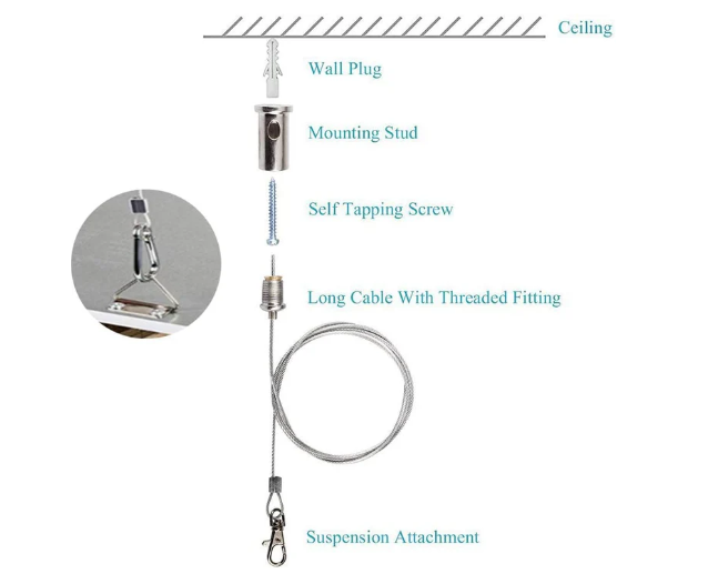 5ft Suspension Cable Kit for Panel, Troffer, Linear, and Shop Lights (Set of 4) - Hyperdealss