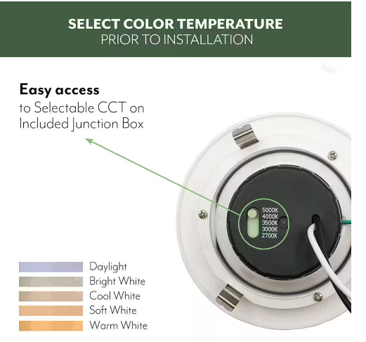 4-Inch Gimbal LED Downlight, 8W, 700 Lumens, 5CCT, 90+ CRI, Dimmable, Wet Rated - Hyperdealss