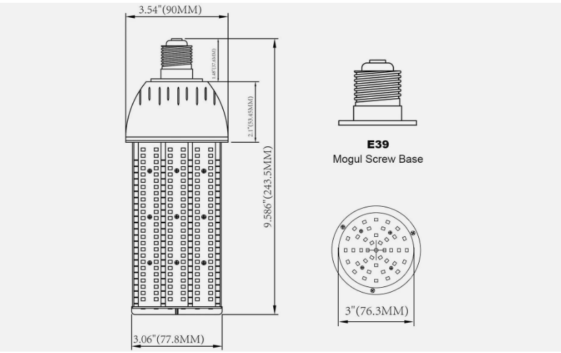 LED Corn Bulb, 60W, 6600 lumens, 5000K Daylight, E39 Mogul Base, 100-277 VAC - Hyperdealss