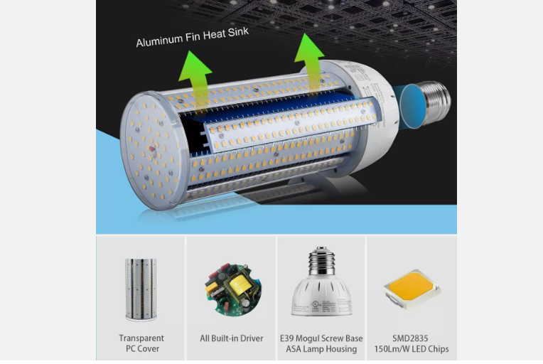 LED Corn Bulb, 60W, 6600 lumens, 5000K Daylight, E39 Mogul Base, 100-277 VAC - Hyperdealss