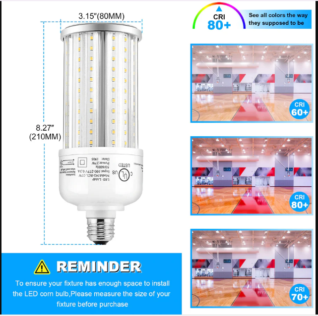 LED Corn Bulb, 54W, 250W HID Replacement, 7600 Lumens, 5000K Daylight, E39 Base, 100-277 VAC - Hyperdealss
