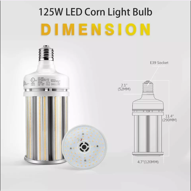 LED Corn Bulb, 125W, 400W HID Replacement, 17,500 Lumens, 5000K Daylight, E39 Base, 100-277 VAC - Hyperdealss