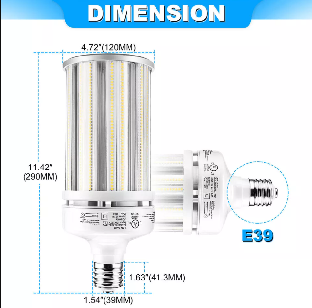LED Corn Bulb, 125W, 400W HID Replacement, 17,500 Lumens, 5000K Daylight, E39 Base, 100-277 VAC - Hyperdealss