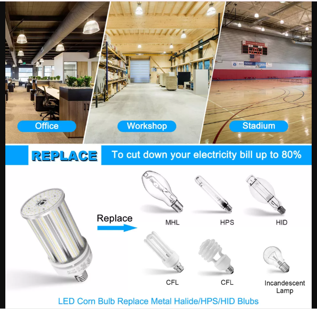 LED Corn Bulb, 125W, 400W HID Replacement, 17,500 Lumens, 5000K Daylight, E39 Base, 100-277 VAC - Hyperdealss