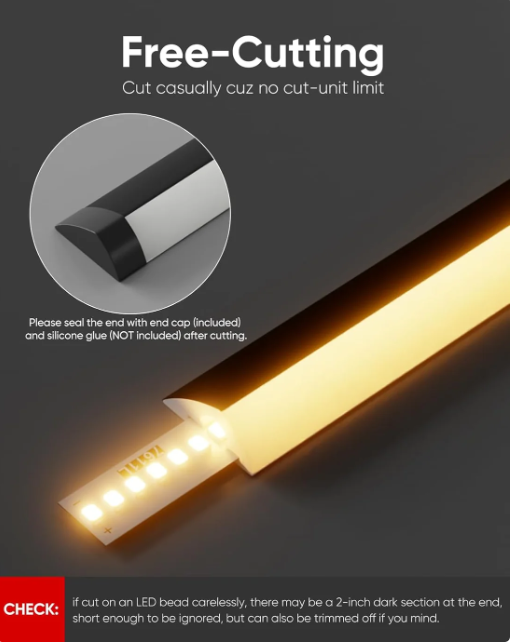 24V Anti-Glare Bright Cozy Under Cabinet LED Strip Free Cut 2700K Warm White - White Shell - Hyperdealss