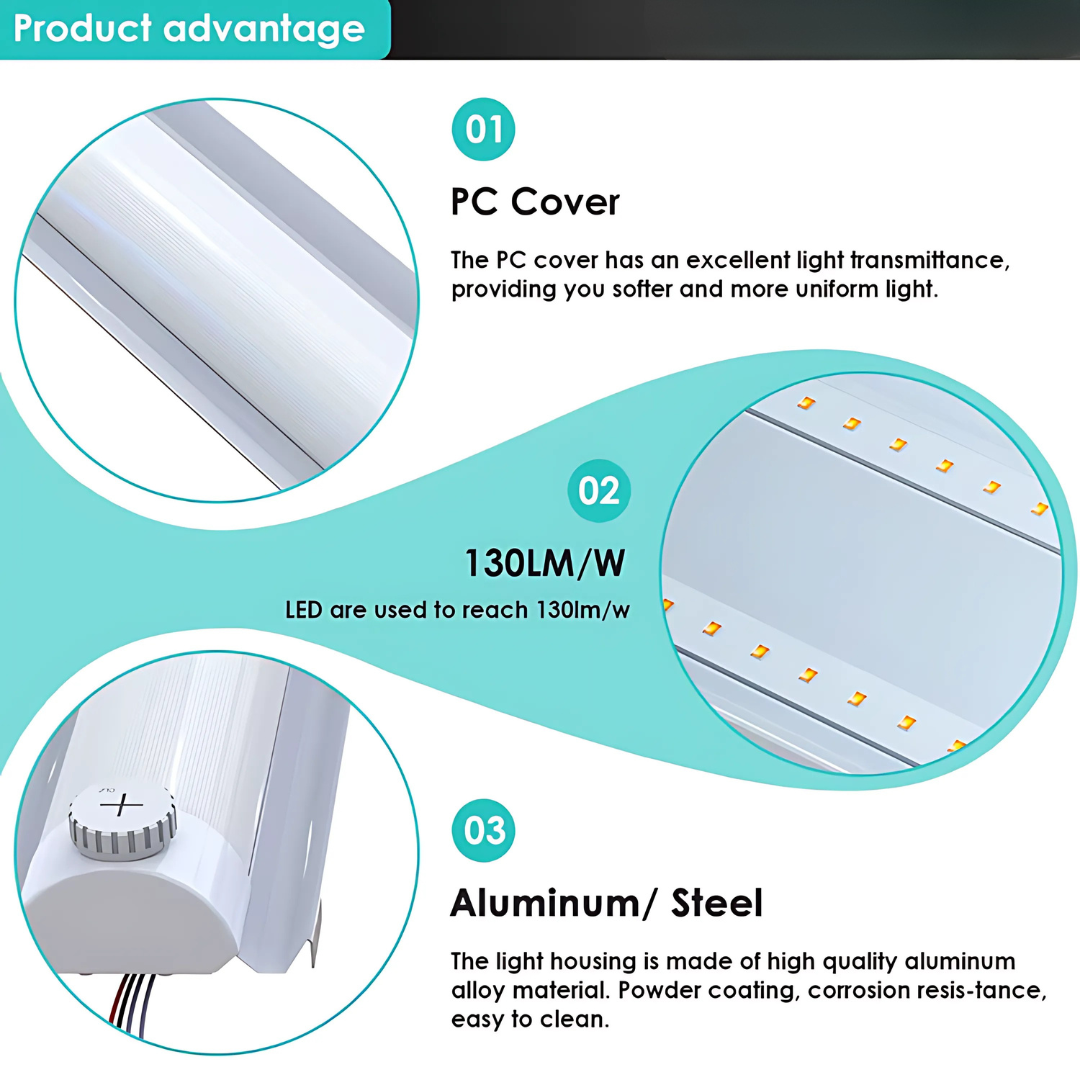 8FT LED Linear Strip Retrofit Light, Adjustable 80W/70W/60W/45W and CCT, 10,000 Lumens, 120-277 VAC - (2 PIECES OF 4FT)