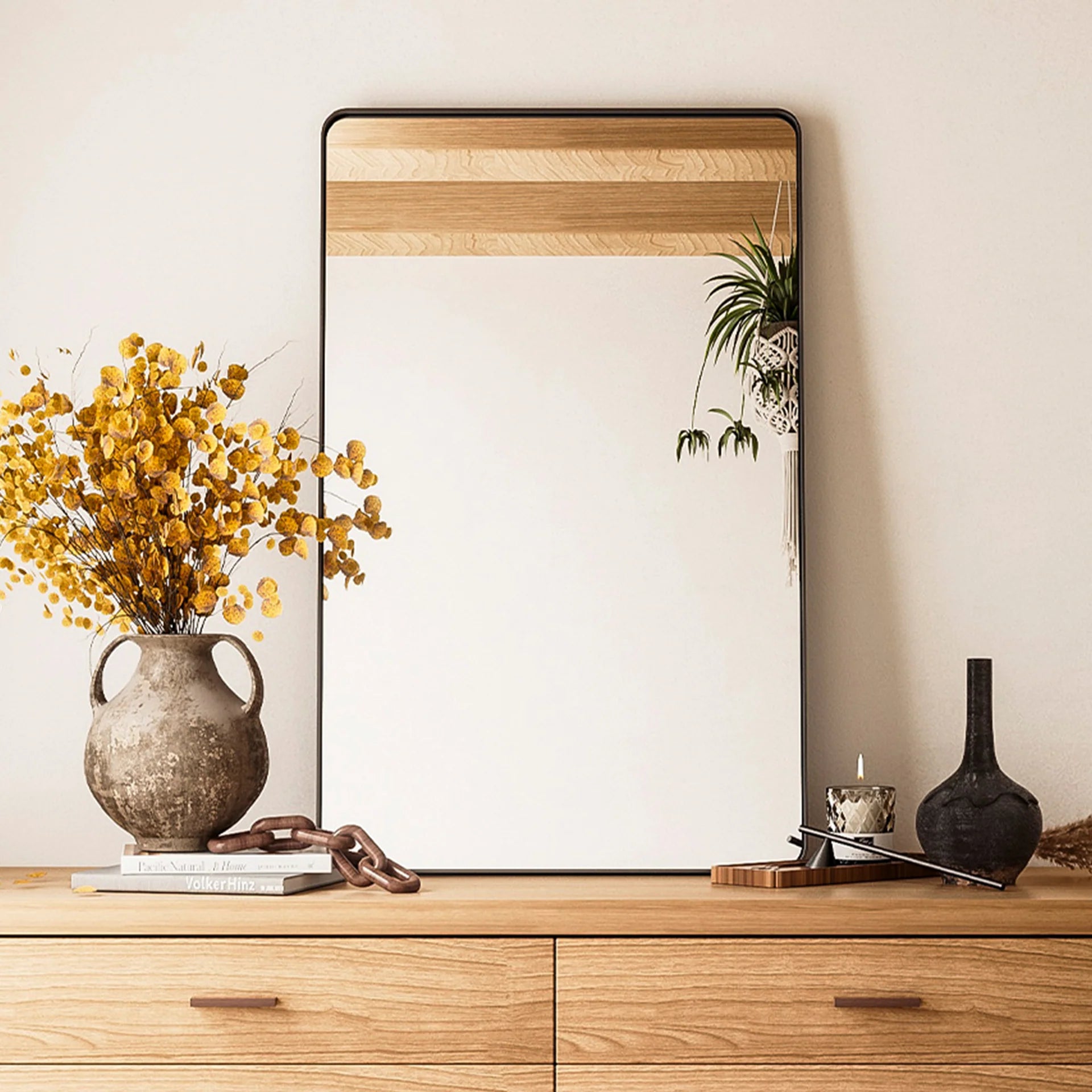 Black Round Corner Metal Frame Mirror – Adjustable Shelves – Surface or Recessed Mount - Hyperdealss
