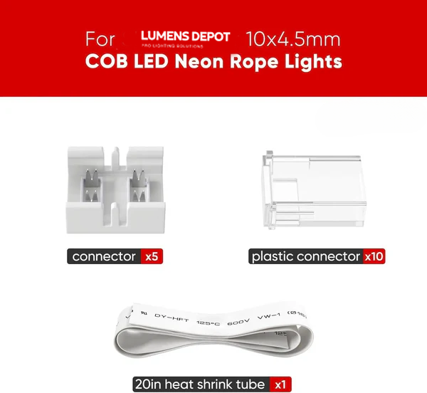 120V 10x4.5mm COB LED Neon Rope Light Connector Kit - Hyperdealss
