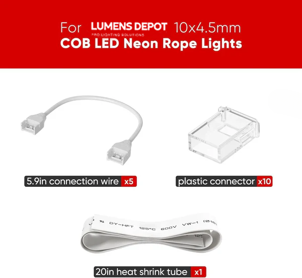 120V 10x4.5mm COB LED Neon Rope Light Connector Kit - Hyperdealss