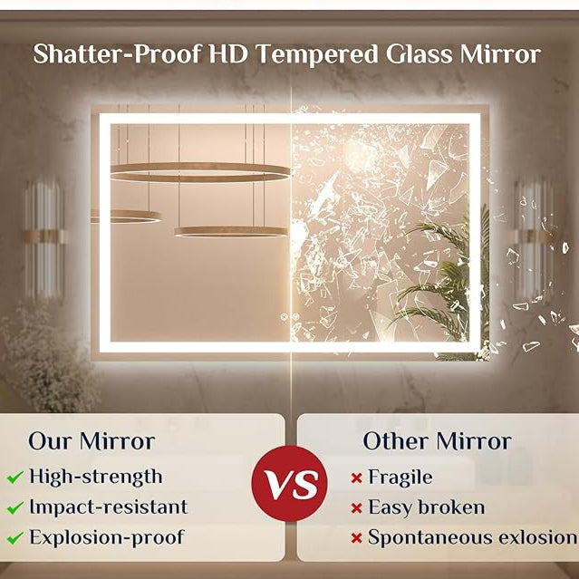 LED Bathroom Mirror with Front and Back Lighting – Single Light Strip - Dimmable - Anti-Fog - Wall Mounted Vanity Mirror - Hyperdealss