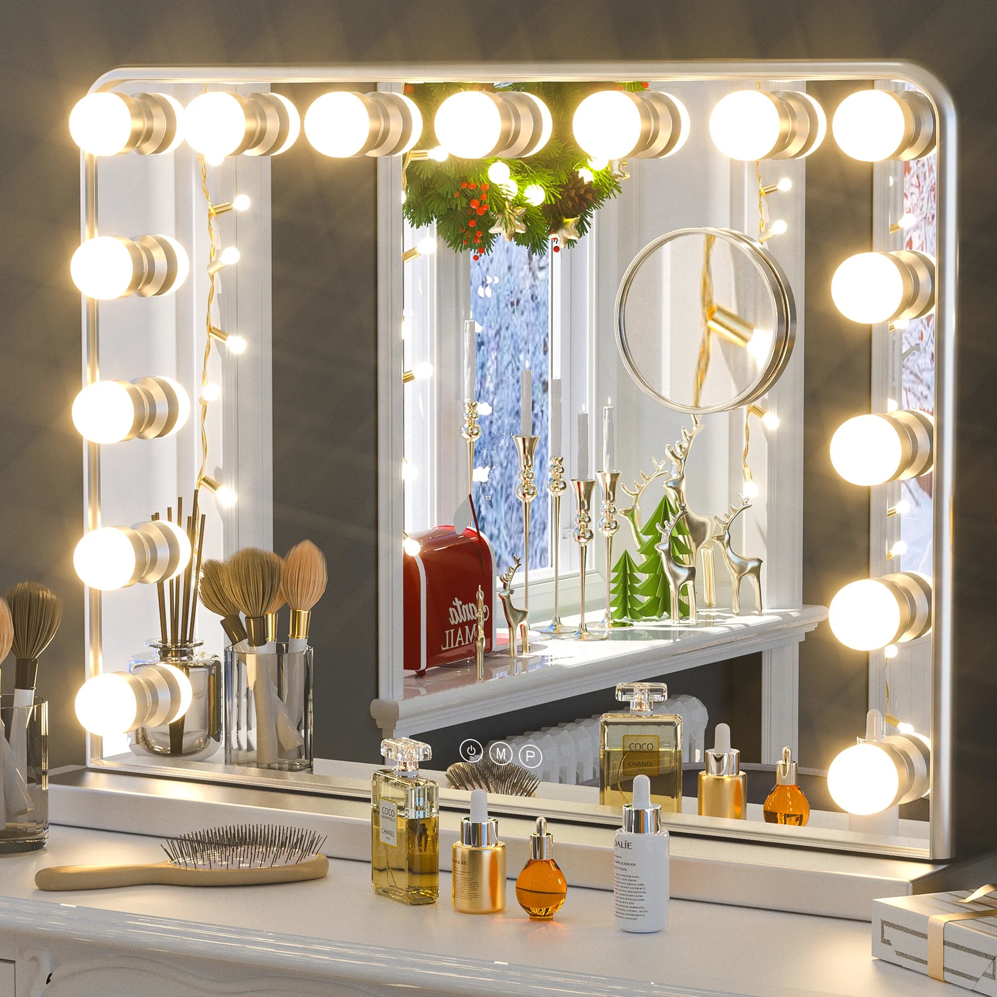 18x23 Inch Hollywood Lighted Makeup Mirror with Dimmable LED Bulbs – 3 Color Modes – White Frame Vanity Mirror - Hyperdealss