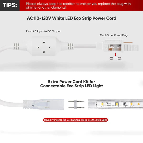 110V Extra Power Cord Pack for 11.5x7.5mm Eco LED Strip - Hyperdealss