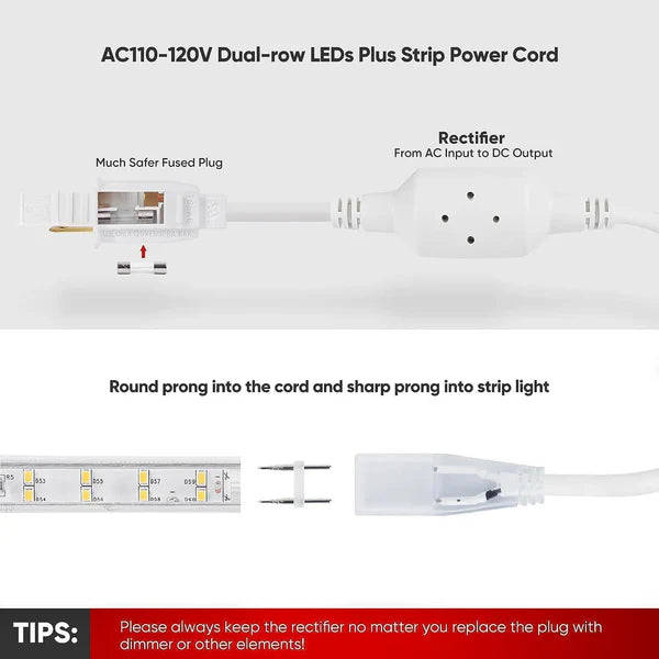 110V Extra Power Cord Pack for 7x17mm Double Row Plus LED Strip - Hyperdealss