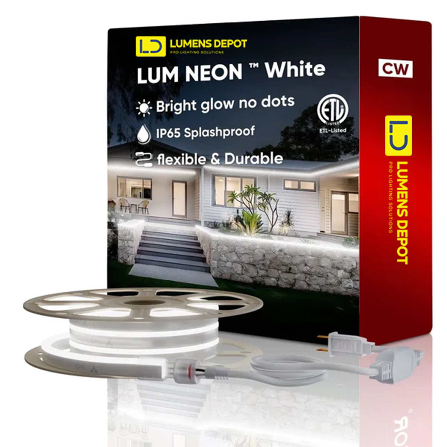 110-120V Cool White LED Neon Rope Light -6300K-8mm x 16mm-6.5W/Meter and 226LM/W -Dimmable, Flexible, IP65 Waterproof, Cuttable for Home & Commercial Use - Hyperdealss