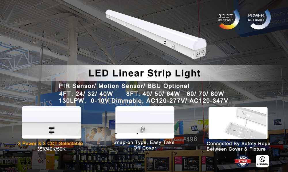 8FT LED Linear Strip Light - 24W/32W/40W - Energy-Efficient & High Lumen Output - Hyperdealss