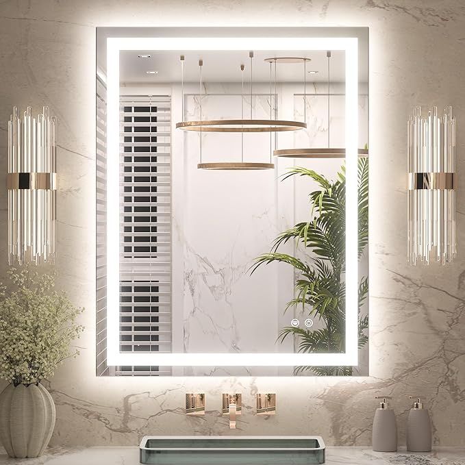 LED Bathroom Mirror with Front and Back Lighting – Single Light Strip - Dimmable - Anti-Fog - Wall Mounted Vanity Mirror - Hyperdealss