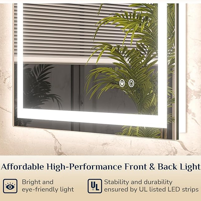 LED Bathroom Mirror with Front and Back Lighting – Single Light Strip - Dimmable - Anti-Fog - Wall Mounted Vanity Mirror - Hyperdealss