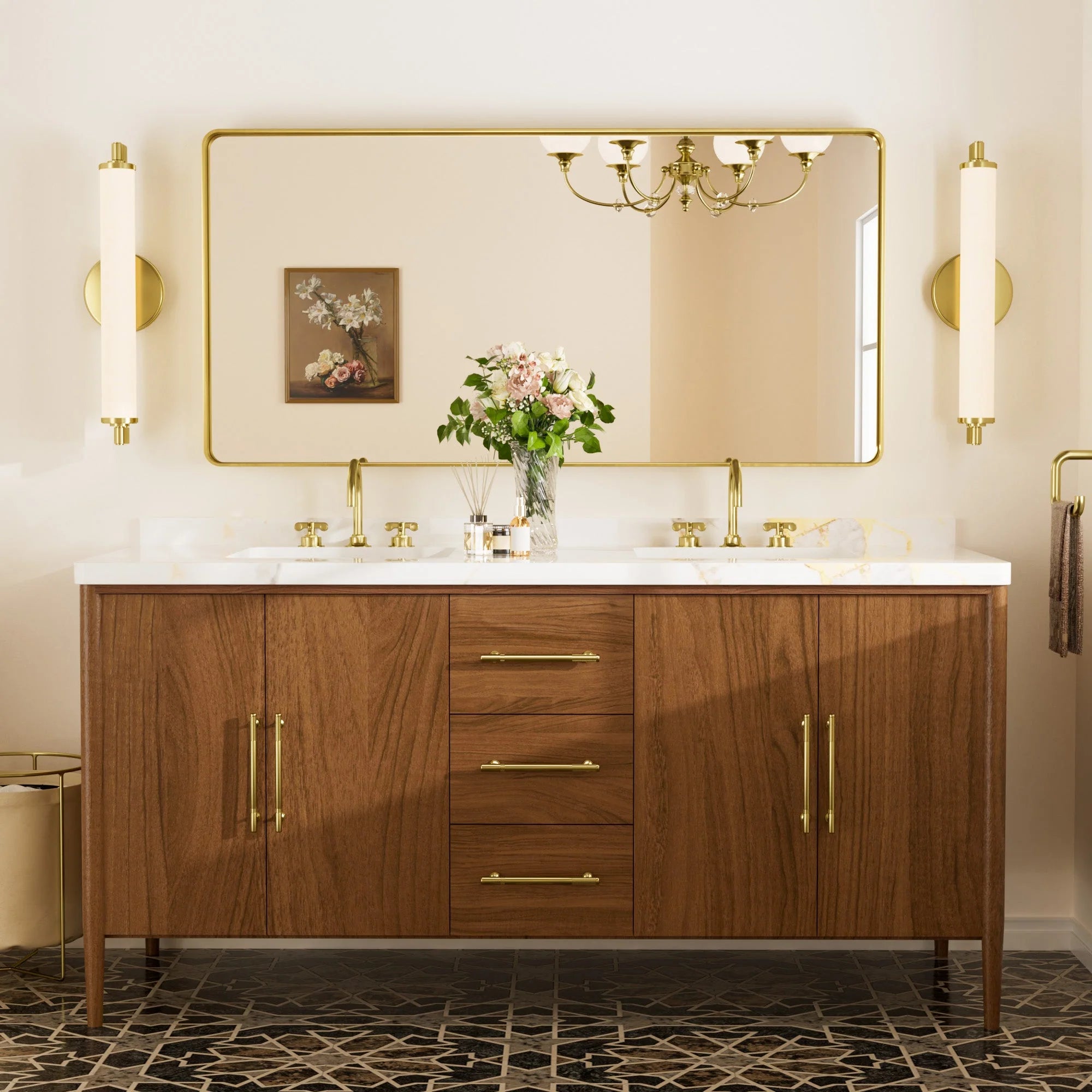 Gold Hard Corner Thin Frame Metal Mirror – Modern Wall-Mounted Bathroom - Bedroom - and Entryway Mirror - Hyperdealss
