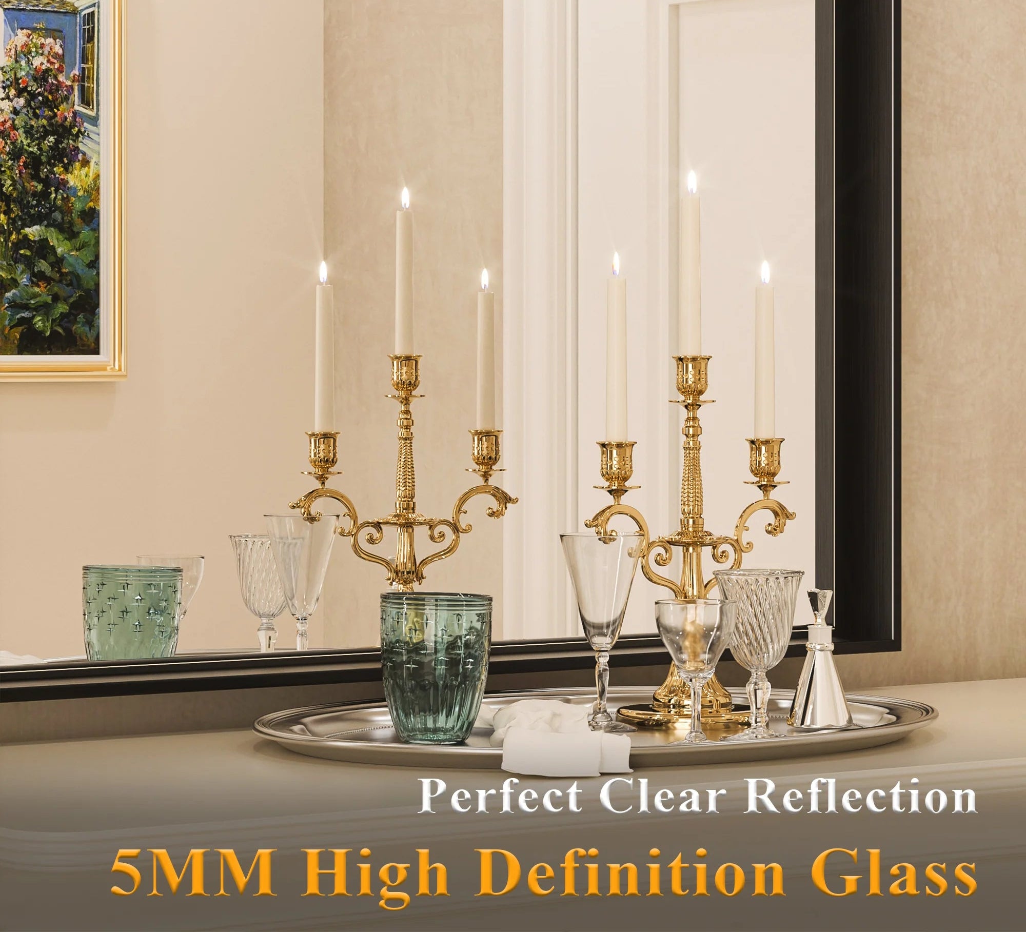 Black Hard Corner Metal Frame Mirror – Rectangular Wall Mirror with Shatterproof Copper-Free Glass - Vertical or Horizontal Mount - Hyperdealss
