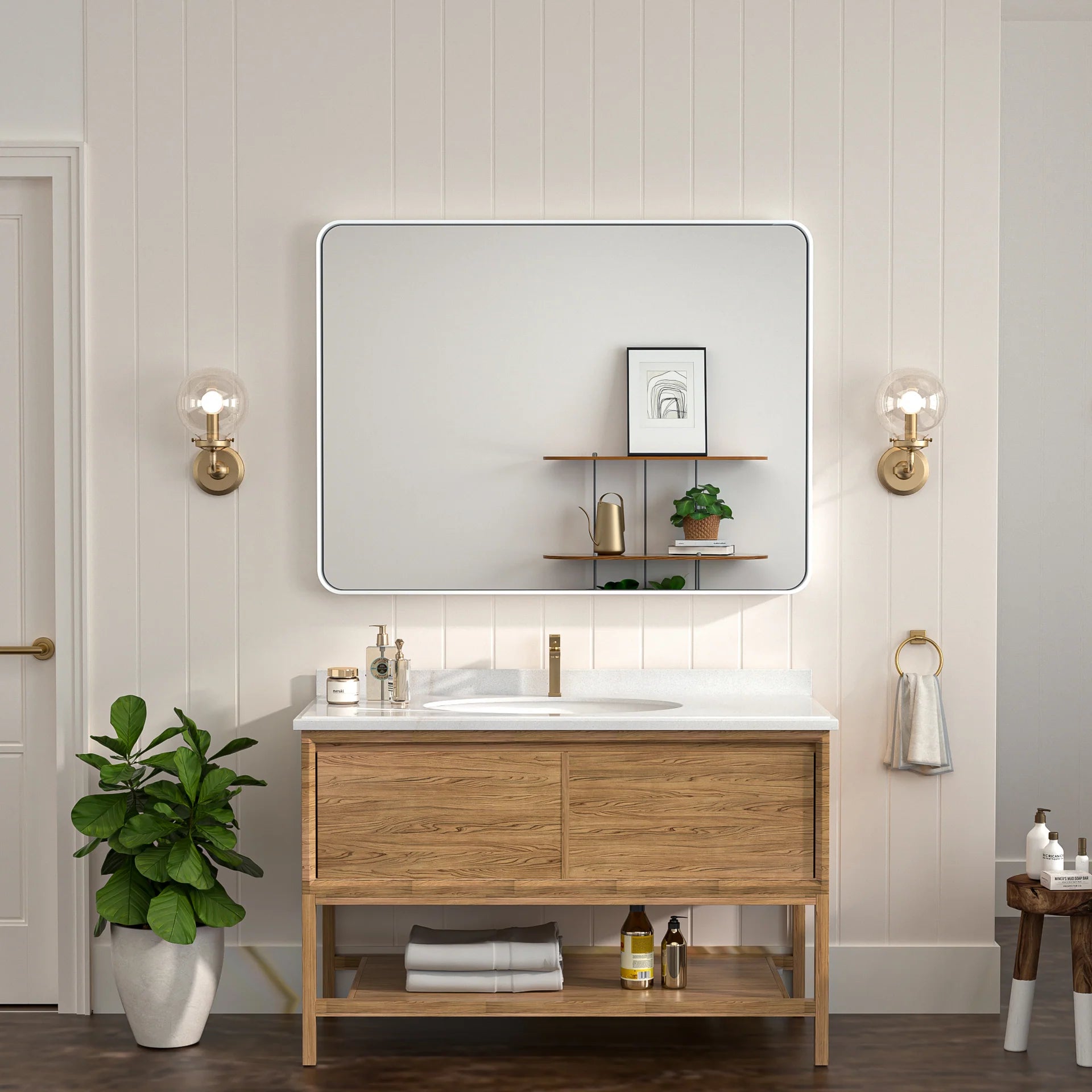 White Hard Corner Thin Frame Metal Mirror – Modern Rectangular Wall-Mounted Mirror with Shatterproof Copper-Free Glass - Hyperdealss