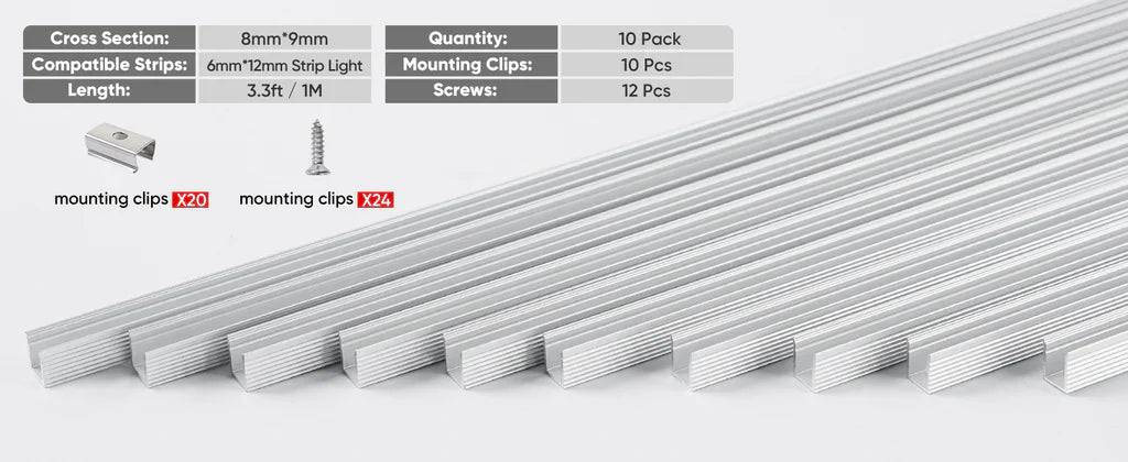 3.3FT Aluminum Channel Track for 12V/24V Silicone Neon LED Strip Lights - Hyperdealss