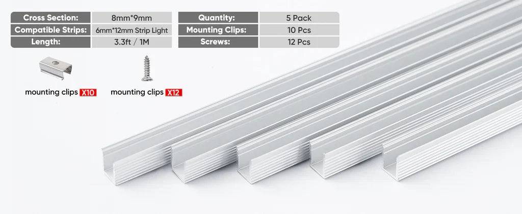 3.3FT Aluminum Channel Track for 12V/24V Silicone Neon LED Strip Lights - Hyperdealss