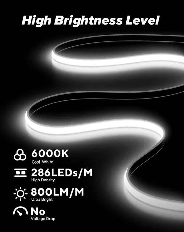 110-120V Cool White COB Peel and Stick Tape Light (10mmx4.5mm),IP65, Cuttable, dimmable, flicker-free - Plug and Play and Could Be hardwired - Hyperdealss