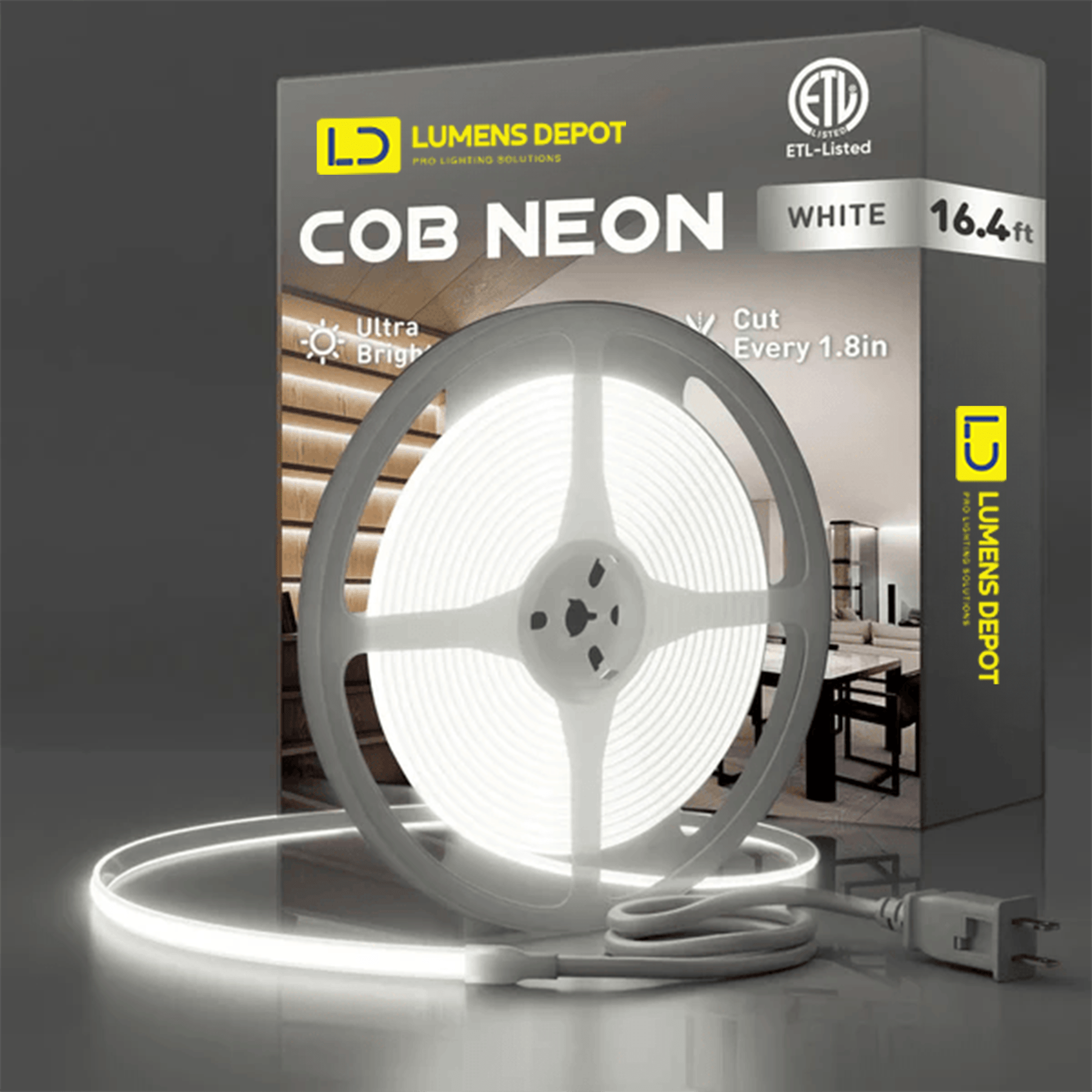 110-120V Cool White COB Peel and Stick Tape Light (10mmx4.5mm),IP65, Cuttable, dimmable, flicker-free - Plug and Play and Could Be hardwired - Hyperdealss