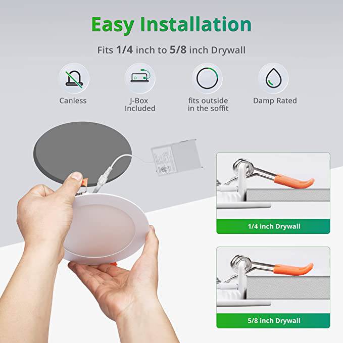 LED Recessed Downlight with Junction Box, 6 inch, 12W, 1020 Lumens, Selectable CCT 2700-5000K, 90 CRI, 120 VAC - Hyperdealss