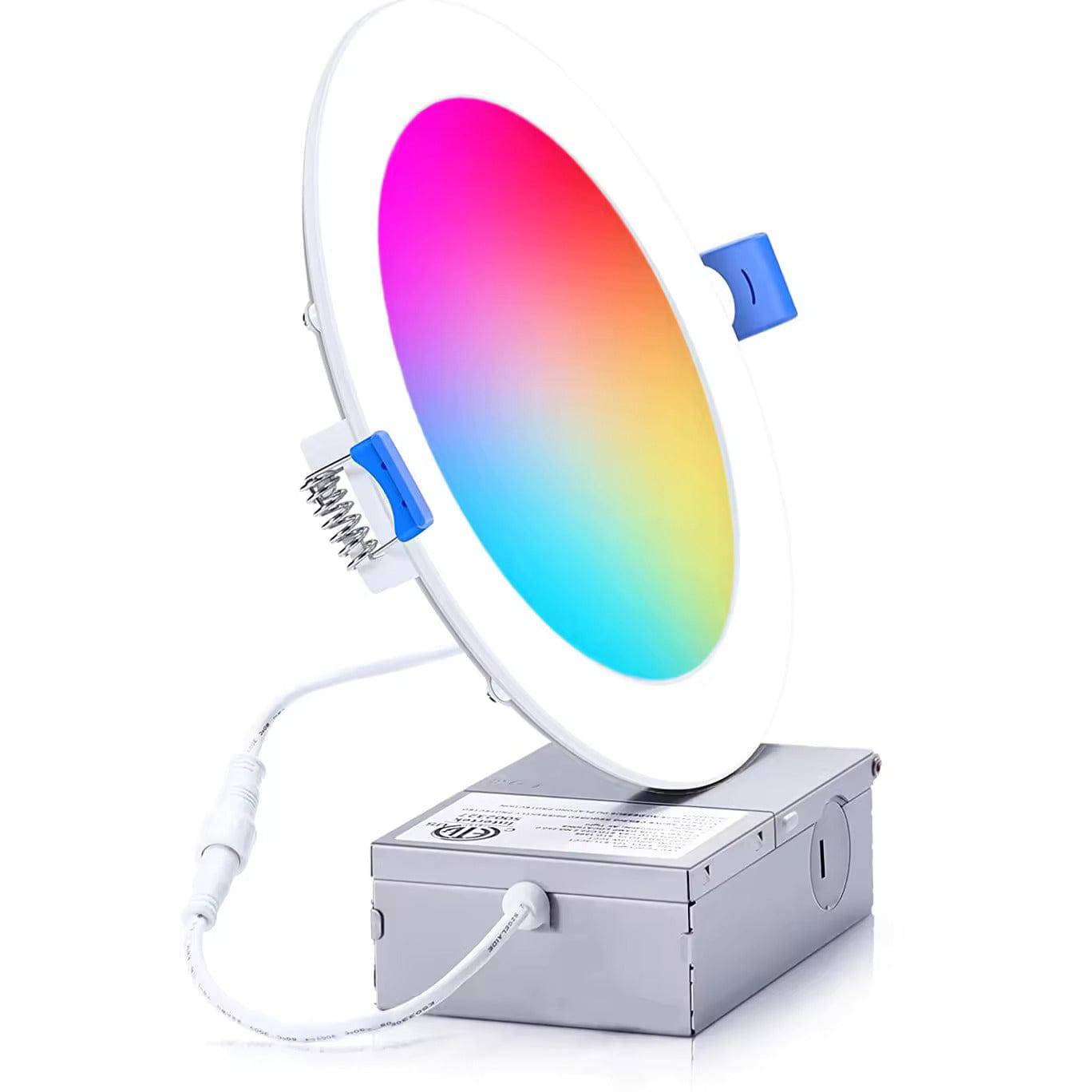 4 Inch WIFI Smart Flat Slim LED Downlight - 10W RGB with Junction Box, 650LM, AC100-130V - ETL listed - Hyperdealss