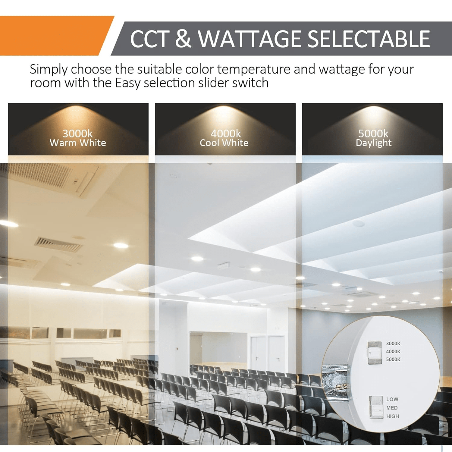 LED Commercial Downlight, 6 Inch, 120-277V, 12W/16W/20W, Selectable Watts and CCT- 1900 Lumens - Hyperdealss