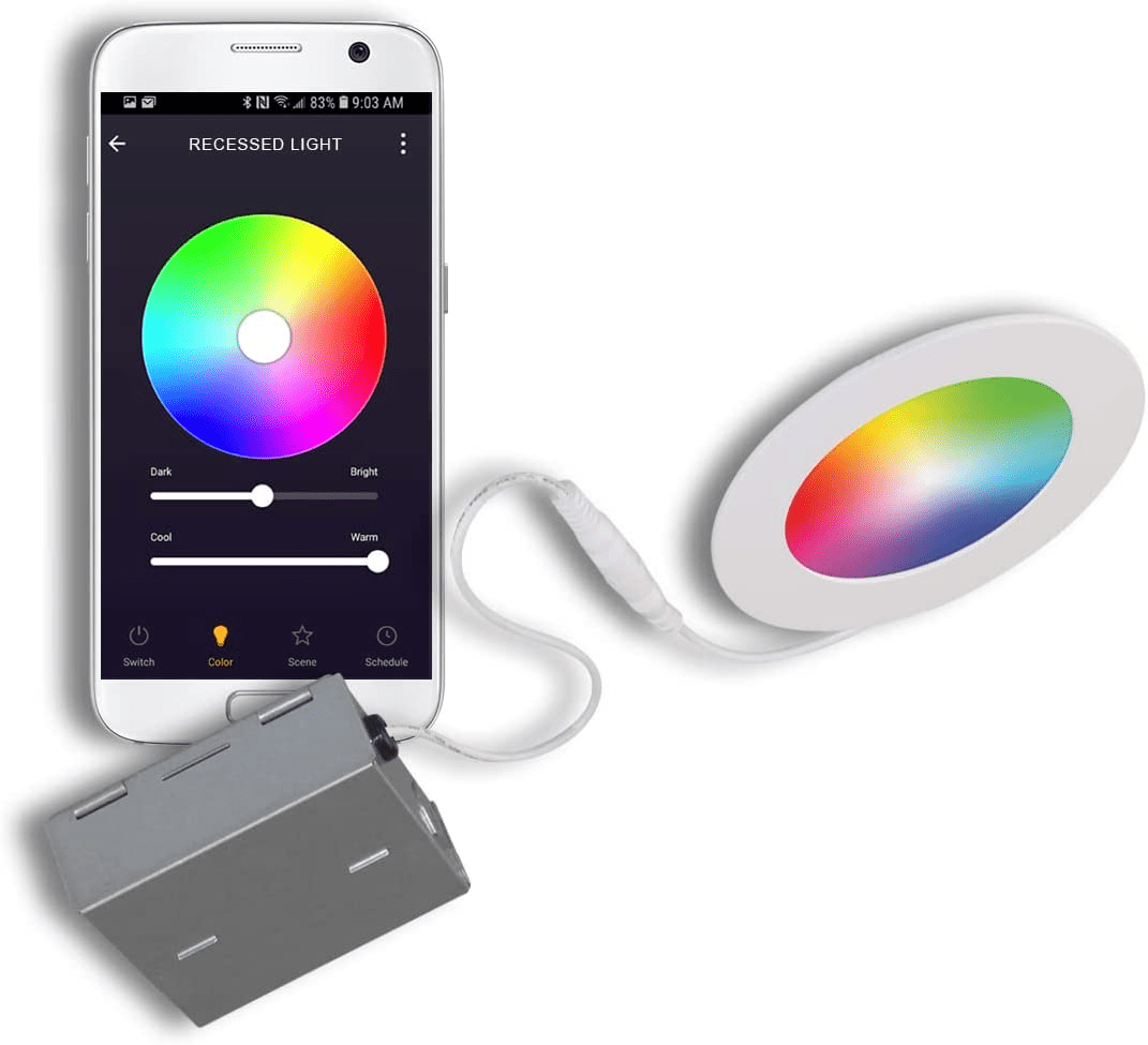 6 Inch WIFI Smart Flat Slim LED Downlight - 12W, RGB with Junction Box, 900LM, 100-130V AC, ETL listed - Hyperdealss