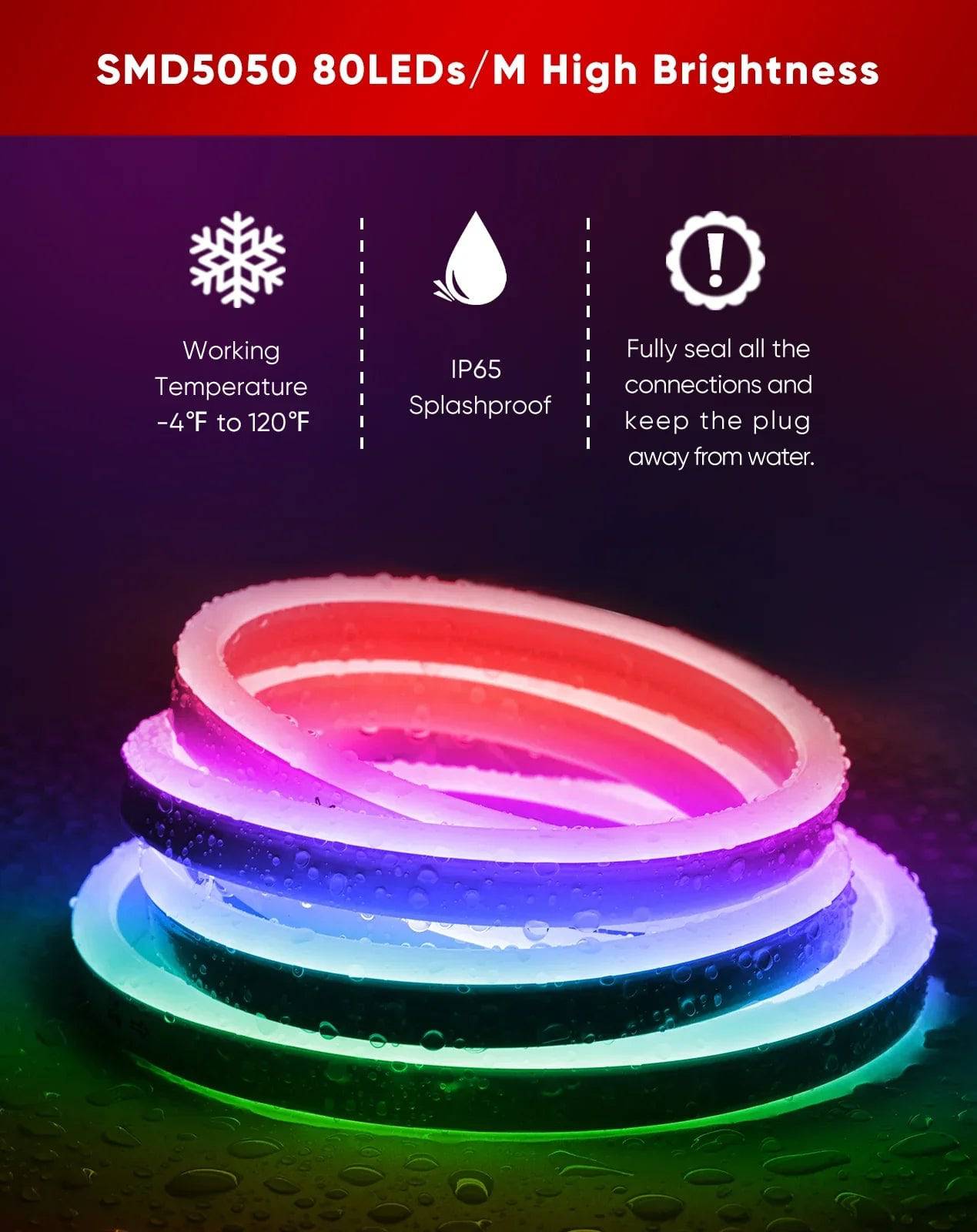 110V-120V RGBW 14 Color Changing LED Rope lights with controller - 10mmX20mm,Commercial Grade, IP65, 8.3Watts/M -Cuttable- Plug and Play and Hardwired - Hyperdealss