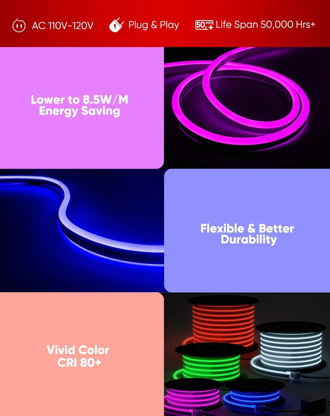 110V-120V RGBW 14 Color Changing LED Rope lights with controller - 10mmX20mm,Commercial Grade, IP65, 8.3Watts/M -Cuttable- Plug and Play and Hardwired - Hyperdealss