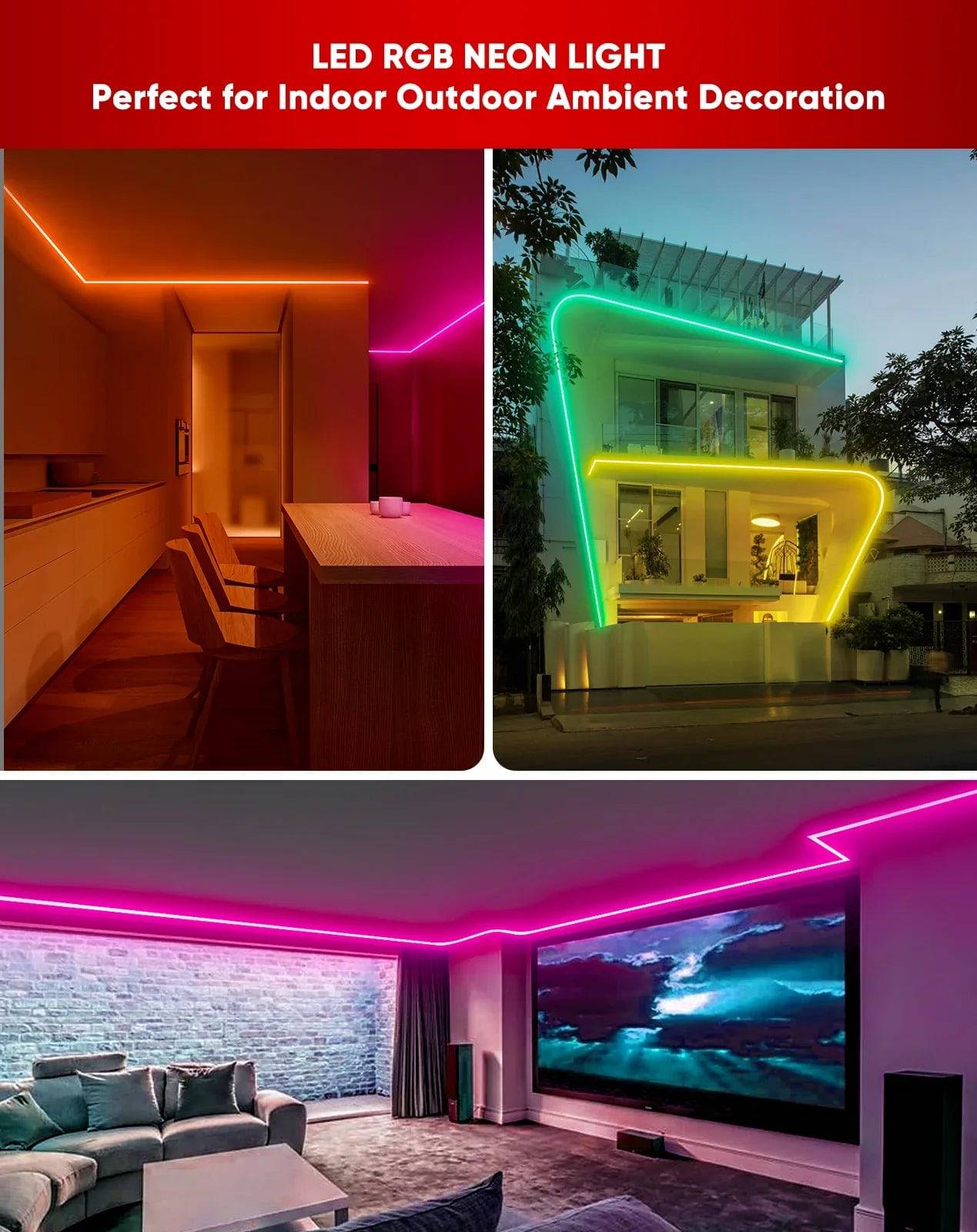 110V-120V RGBW 14 Color Changing LED Rope lights with controller - 10mmX20mm,Commercial Grade, IP65, 8.3Watts/M -Cuttable- Plug and Play and Hardwired - Hyperdealss