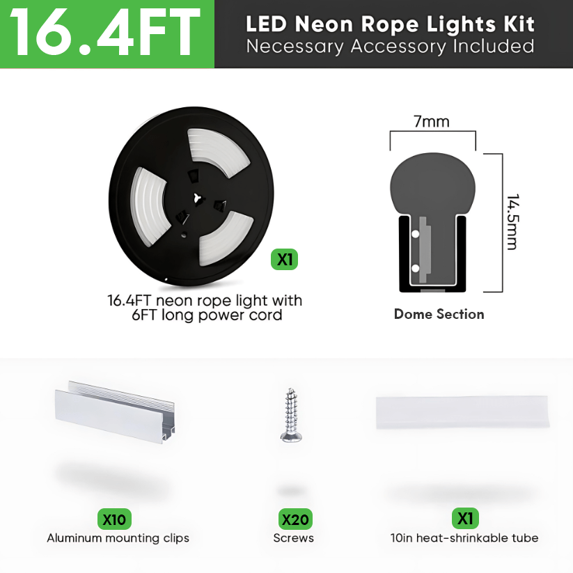 110-130V Cool White LED Neon Rope Light -6500K- 7mm x 14.5mm-7W/Meter and 220LM/W -Dimmable, Flexible, IP65 Waterproof, Cuttable for Home & Commercial Use - Hyperdealss