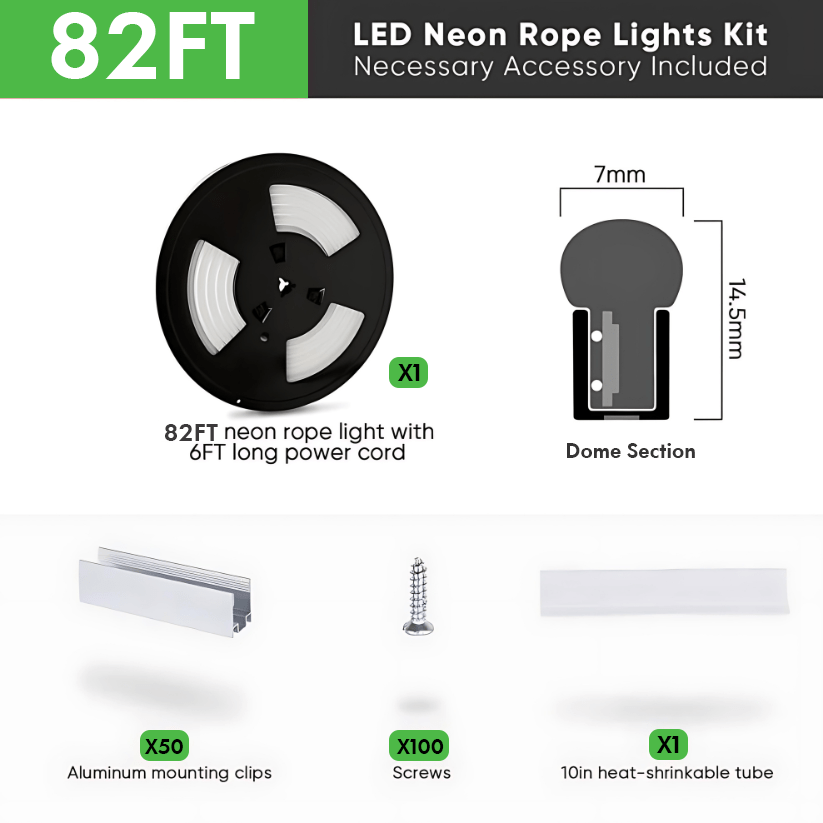 110-130V Cool White LED Neon Rope Light -6500K- 7mm x 14.5mm-7W/Meter and 220LM/W -Dimmable, Flexible, IP65 Waterproof, Cuttable for Home & Commercial Use - Hyperdealss