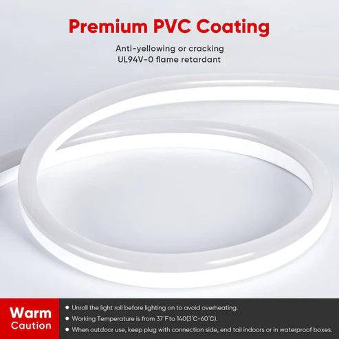 110-130V Cool White LED Neon Rope Light -6500K- 7mm x 14.5mm-7W/Meter and 220LM/W -Dimmable, Flexible, IP65 Waterproof, Cuttable for Home & Commercial Use - Hyperdealss
