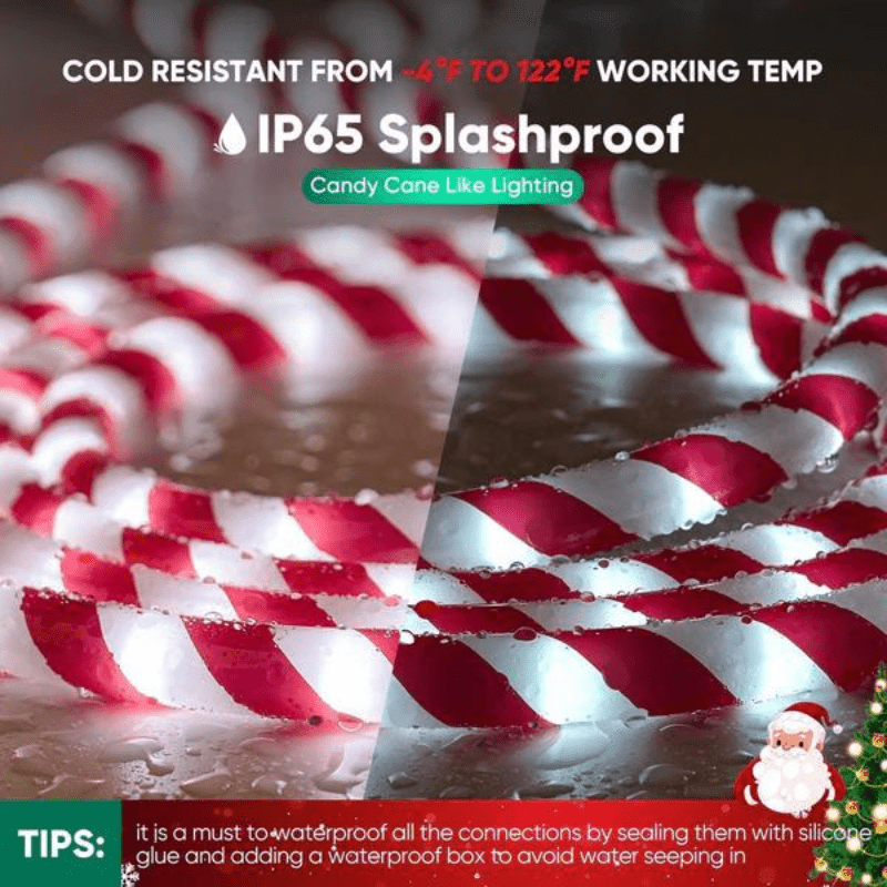 110V Candy Cane Christmas Rope Light - 11000K Cool White - Hyperdealss