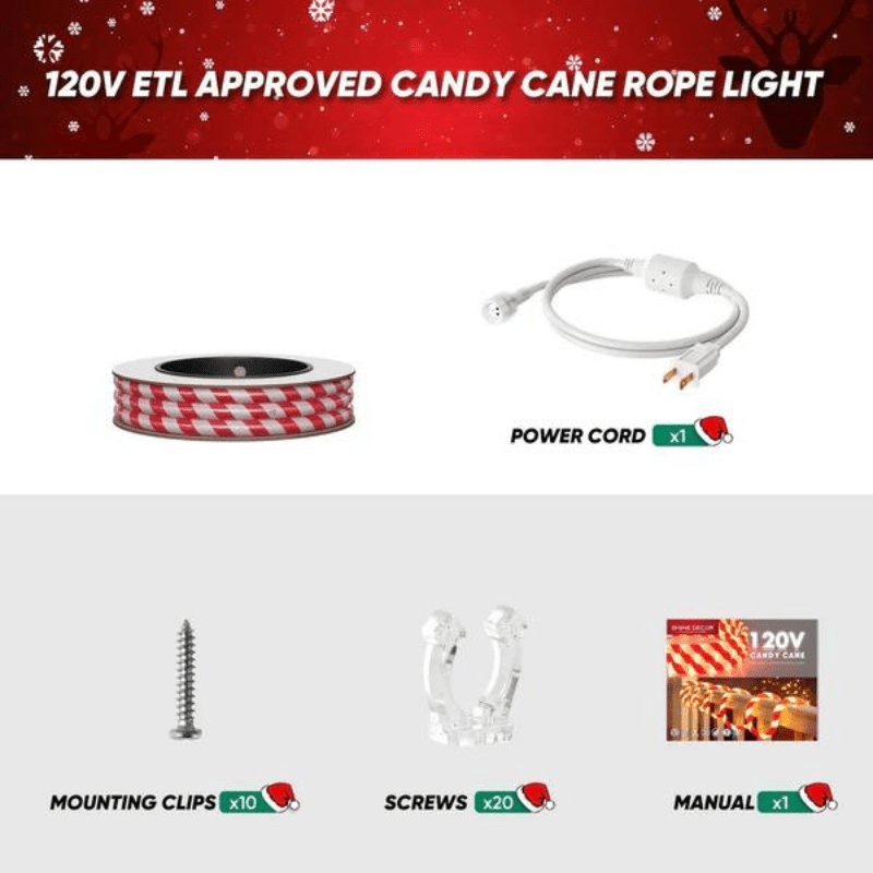 110V Candy Cane Christmas Rope Light - 11000K Cool White - Hyperdealss