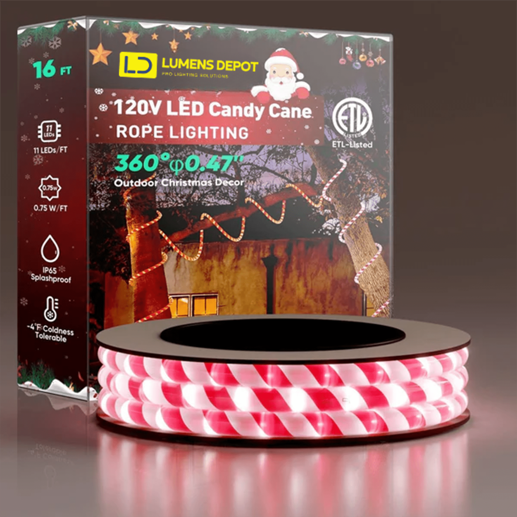 110V Candy Cane Christmas Rope Light - 11000K Cool White - Hyperdealss