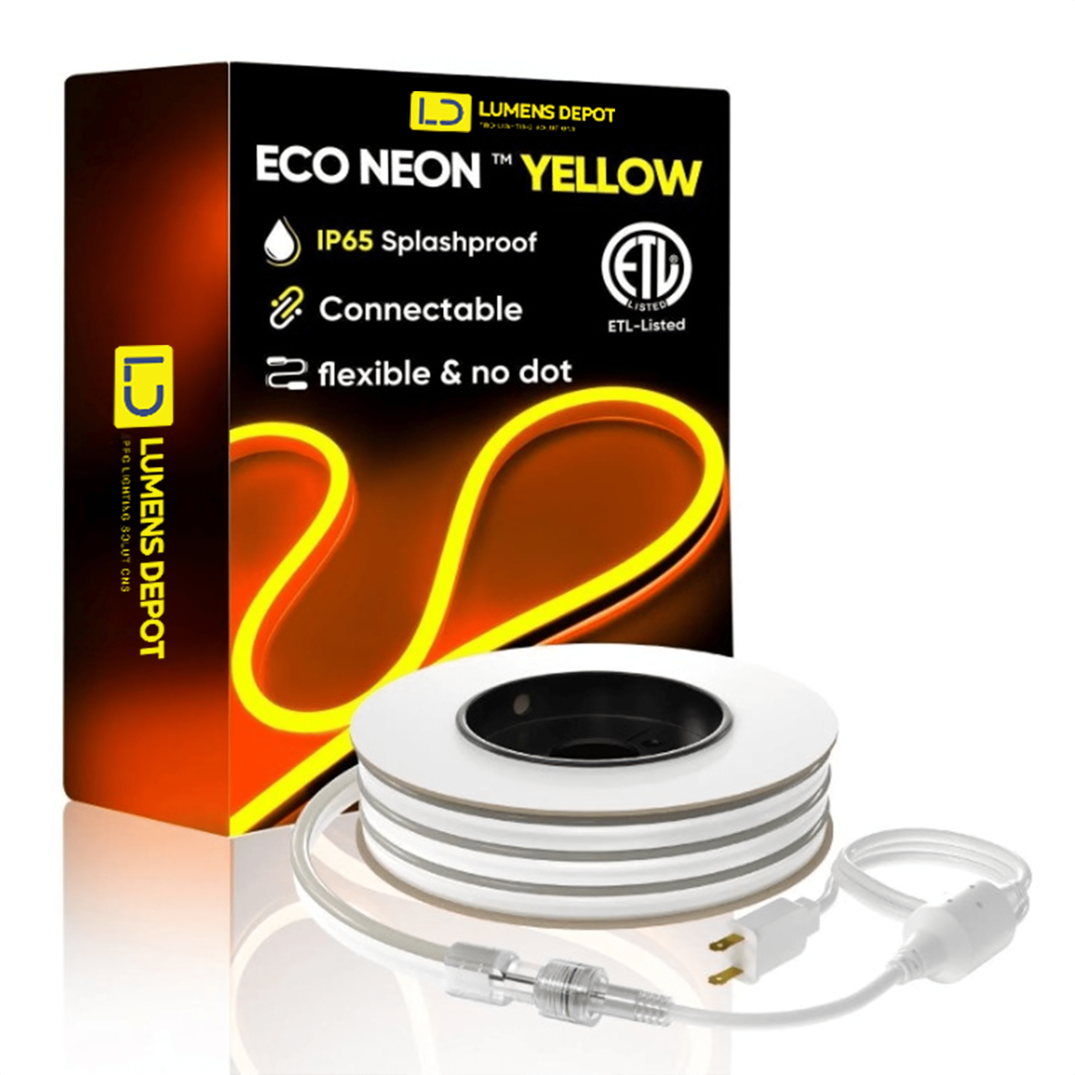110V-120V Yellow-Amber Neon LED Rope Light - 7mmX14.5mm,Commercial Grade, IP65, 220Lm/M -Cuttable, Dimmable, ETL Listed- Plug and Play and Hardwired - Hyperdealss