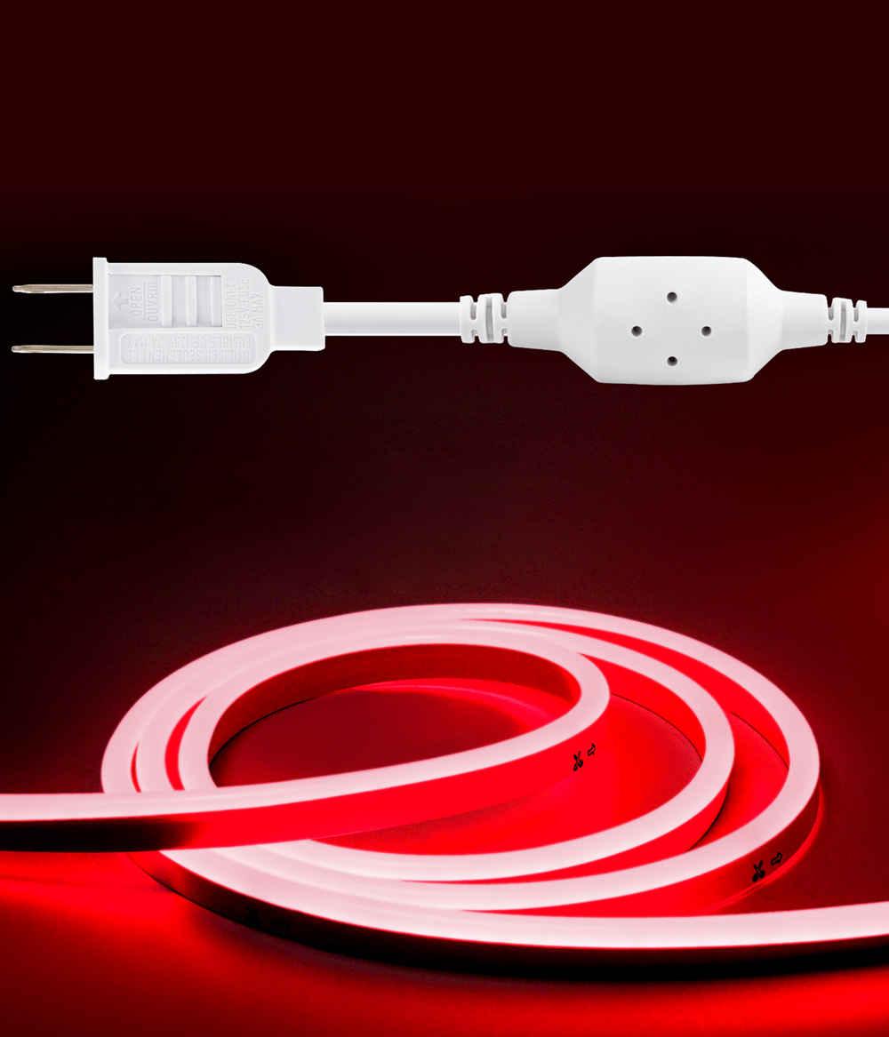 110V-120V Red Neon LED Rope Light - 8mmX16mm,Commercial Grade, IP65, 6 Watts/M -Cuttable, dimmable, could be hardwired ETL Listed- Plug and Play - Hyperdealss