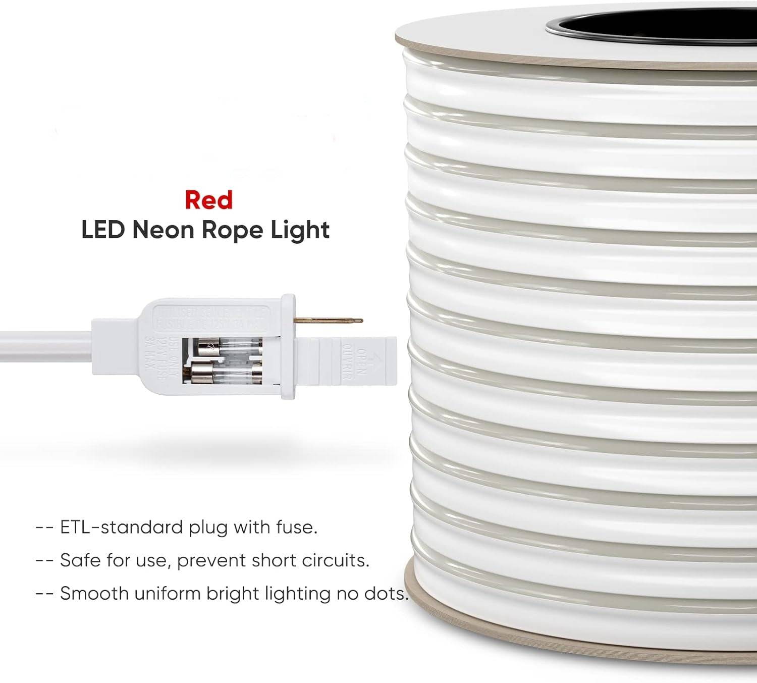 110V-120V Red Neon LED Rope Light - 8mmX16mm,Commercial Grade, IP65, 6 Watts/M -Cuttable, dimmable, could be hardwired ETL Listed- Plug and Play - Hyperdealss