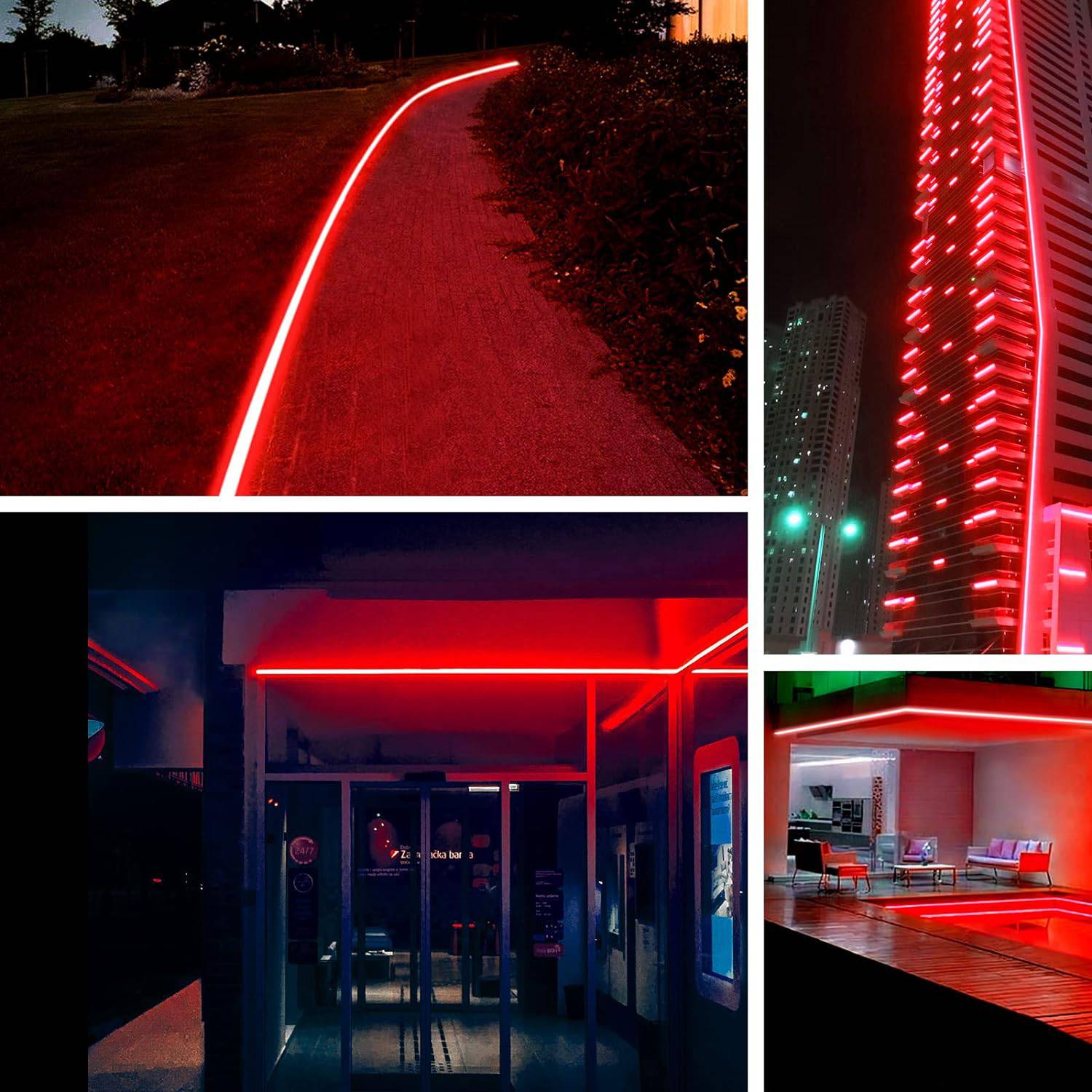 110V-120V Red Neon LED Rope Light - 8mmX16mm,Commercial Grade, IP65, 6 Watts/M -Cuttable, dimmable, could be hardwired ETL Listed- Plug and Play - Hyperdealss